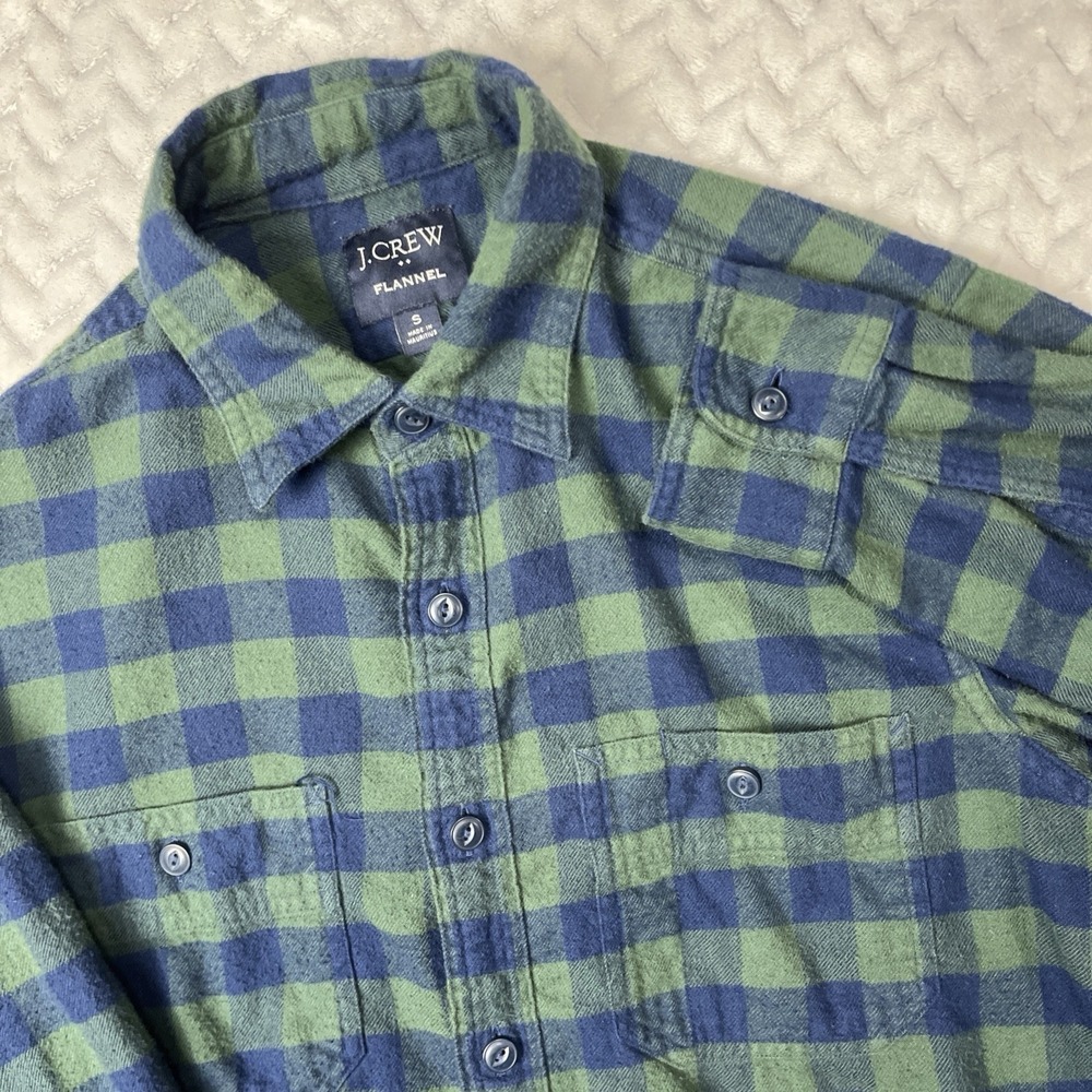 J Crew Shirt Mens Small Blue Green Plaid Mid Weight Flannel Work Button Classic - Picture 2 of 8